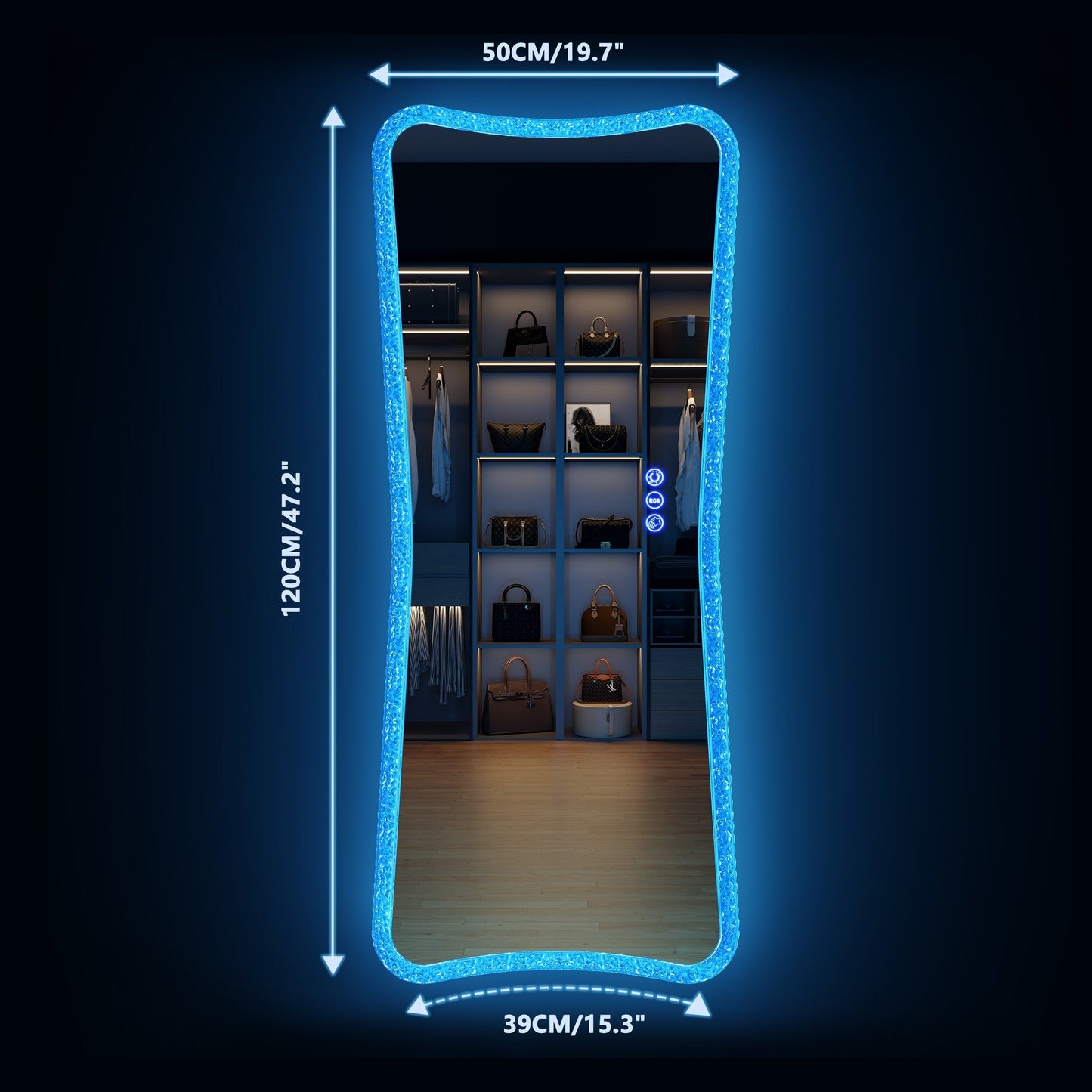 Miroir pleine longueur avec éclairage RGB - Blanc