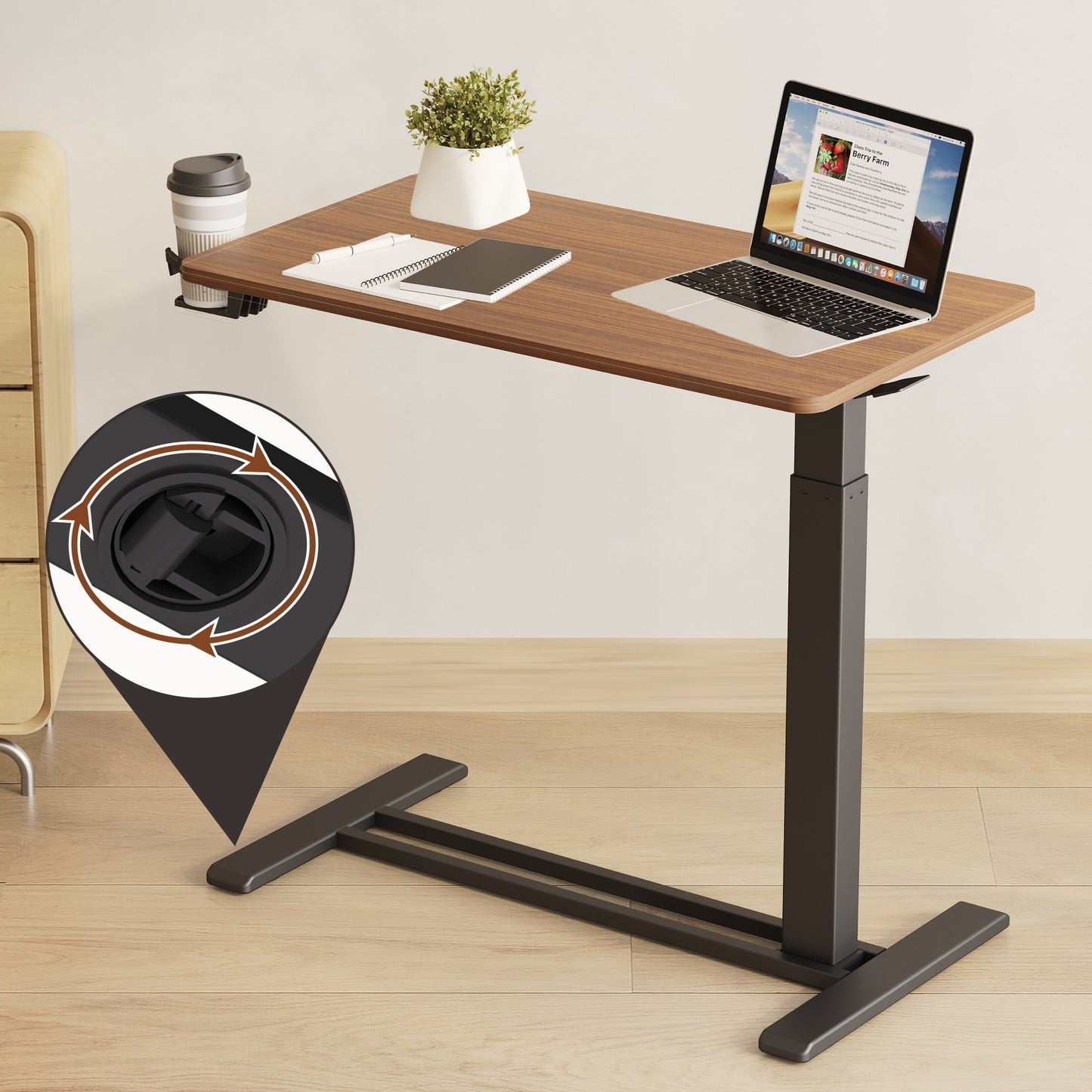 Table d'ordinateur portable mobile FunniHomi 28/32, réglable en hauteur, avec roulettes, blanc/noir, pour lit et canapé