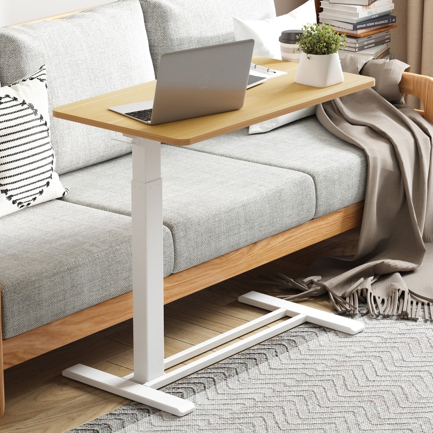 Table d'ordinateur portable mobile FunniHomi 28/32, réglable en hauteur, avec roulettes, blanc/noir, pour lit et canapé