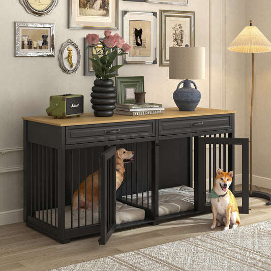 Cage pour chien style meuble, niche en bois pour grand chien de 64,5 pouces
