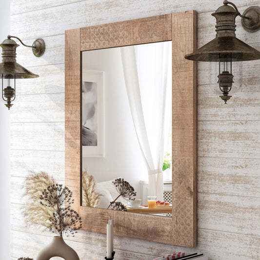 Miroir mural rustique Carina en bois massif naturel de Furniture of America