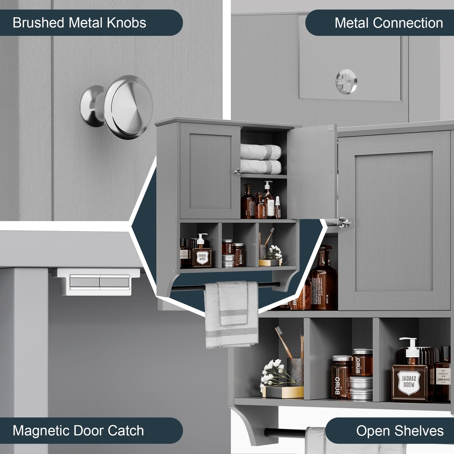 Meuble de salle de bain mural Futzca, meuble de rangement avec portes et étagères
