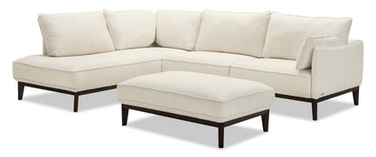 Cindy Crawford Home Gena 2-Piece Left-Facing Linen-Look Fabric Sectional with Wood Legs - Cotton White | Canapé sectionnel gauche Gena de Cindy Crawford Home 2 pièces en tissu d’apparence lin avec pieds en bois - blanc coton