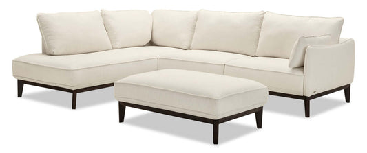 Cindy Crawford Home Gena 2-Piece Left-Facing Linen-Look Fabric Sectional with Wood Legs - Cotton White | Canapé sectionnel gauche Gena de Cindy Crawford Home 2 pièces en tissu d’apparence lin avec pieds en bois - blanc coton