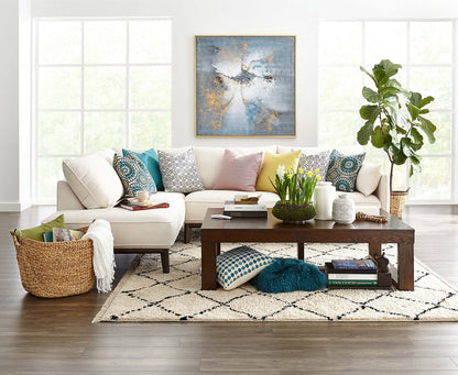 Cindy Crawford Home Gena 2-Piece Left-Facing Linen-Look Fabric Sectional with Wood Legs - Cotton White | Canapé sectionnel gauche Gena de Cindy Crawford Home 2 pièces en tissu d’apparence lin avec pieds en bois - blanc coton