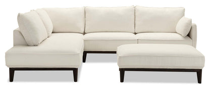 Cindy Crawford Home Gena 2-Piece Left-Facing Linen-Look Fabric Sectional with Wood Legs - Cotton White | Canapé sectionnel gauche Gena de Cindy Crawford Home 2 pièces en tissu d’apparence lin avec pieds en bois - blanc coton