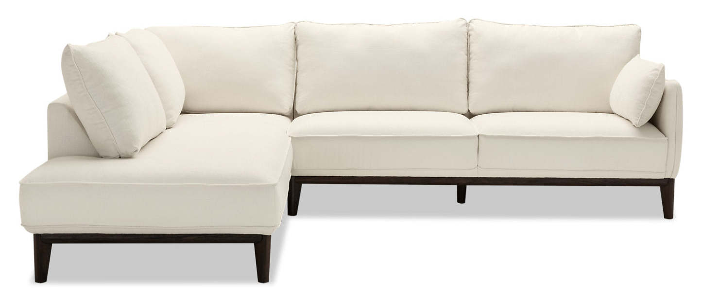 Cindy Crawford Home Gena 2-Piece Left-Facing Linen-Look Fabric Sectional with Wood Legs - Cotton White | Canapé sectionnel gauche Gena de Cindy Crawford Home 2 pièces en tissu d’apparence lin avec pieds en bois - blanc coton