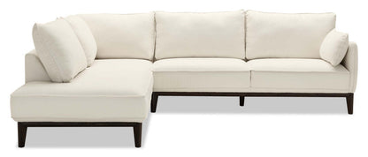 Cindy Crawford Home Gena 2-Piece Left-Facing Linen-Look Fabric Sectional with Wood Legs - Cotton White | Canapé sectionnel gauche Gena de Cindy Crawford Home 2 pièces en tissu d’apparence lin avec pieds en bois - blanc coton