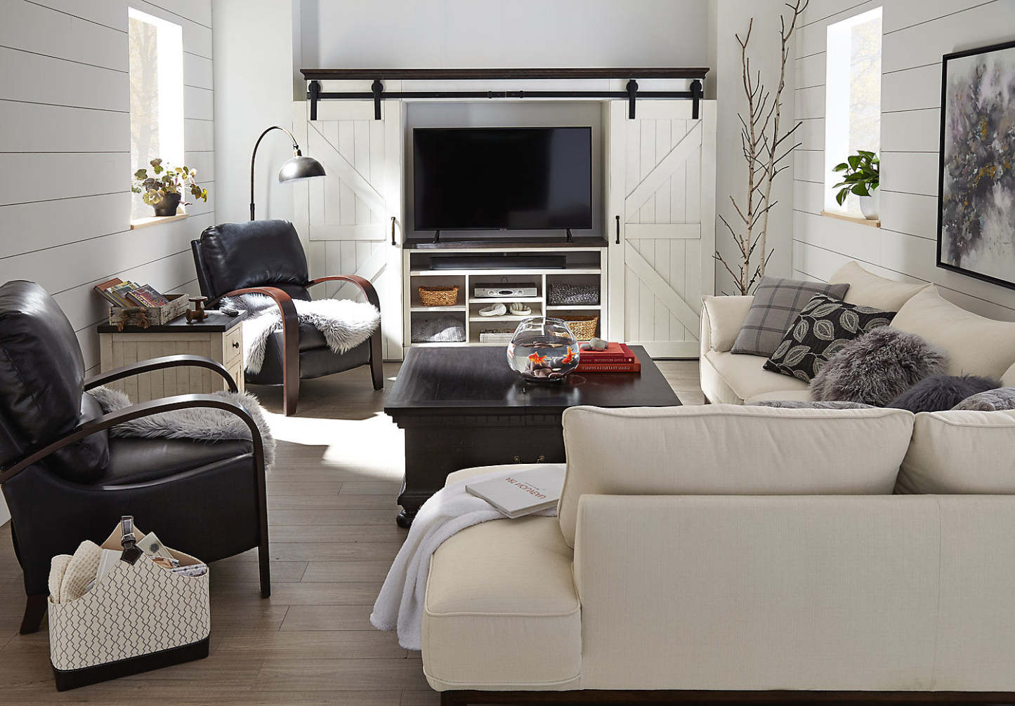 Cindy Crawford Home Gena 2-Piece Right-Facing Linen-Look Fabric Sectional with Wood Legs - Cotton White | Canapé sectionnel droit Gena de Cindy Crawford Home 2 pièces en tissu d’apparence lin avec pieds en bois - blanc coton