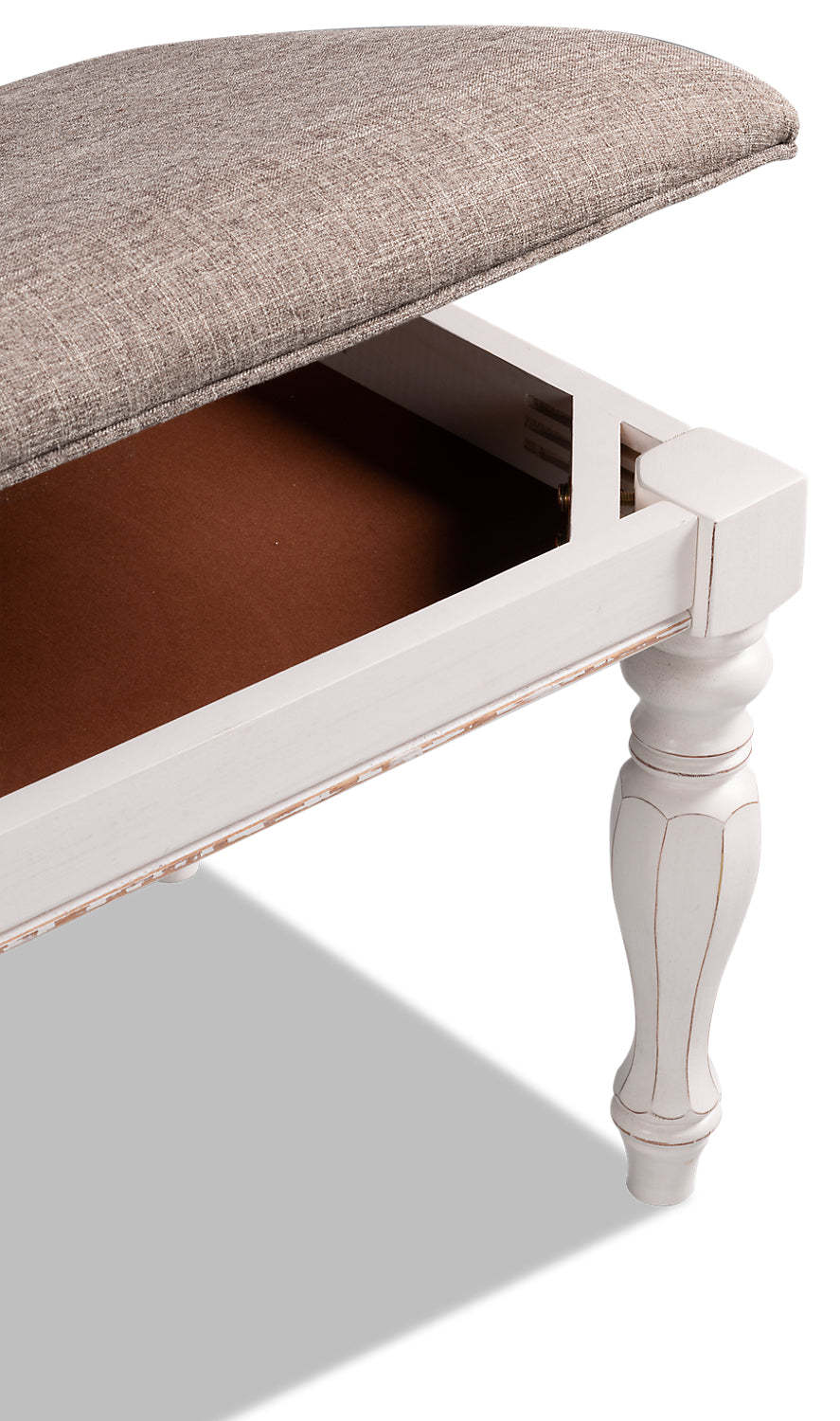 Banc de chambre Grace avec rangement relevable, 19H, bois, tissu - Blanc antique | Banc de chambre à coucher Grace de 19 po (H) en bois et en tissu avec dessus relevable et rangement - blanc antique