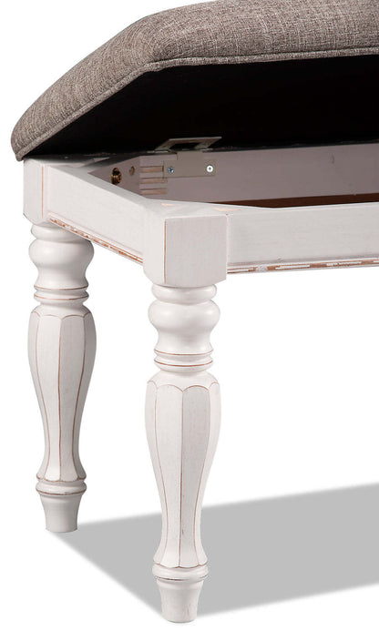 Banc de chambre Grace avec rangement relevable, 19H, bois, tissu - Blanc antique | Banc de chambre à coucher Grace de 19 po (H) en bois et en tissu avec dessus relevable et rangement - blanc antique