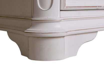 Ensemble de chambre à coucher Grace 6 pièces avec lit, commode, miroir et table de nuit, en bois et en tissu, blanc antique - format grand lit