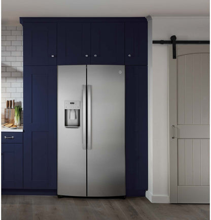 Réfrigérateur GE de 36 po et de 25,1 pi³ à compartiments juxtaposés - acier inoxydable - GSS25IYNFS | GE 36 25.1 Cu. Ft. Side-by-Side Refrigerator - Stainless - GSS25IYNFS