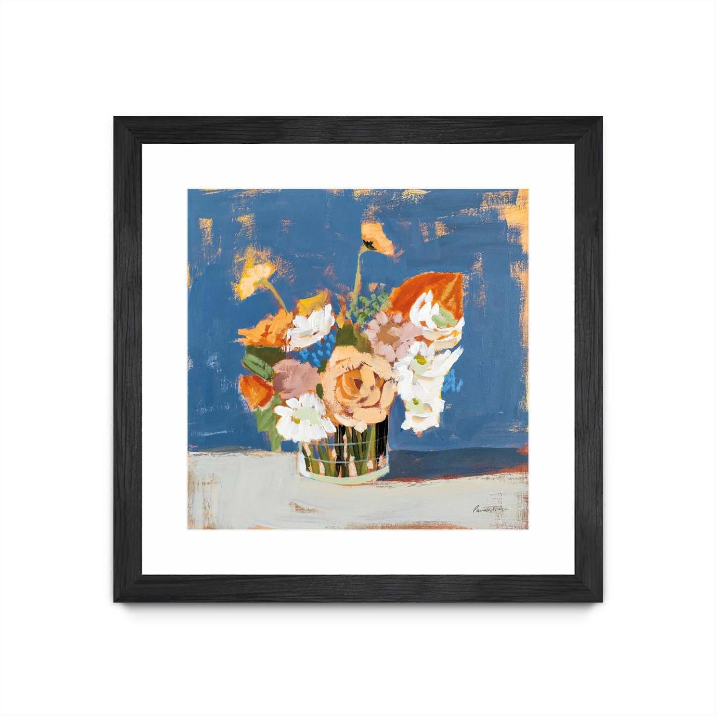 Œuvre d'art murale encadrée et mate « Peach And White Bouquet » 36 x 36