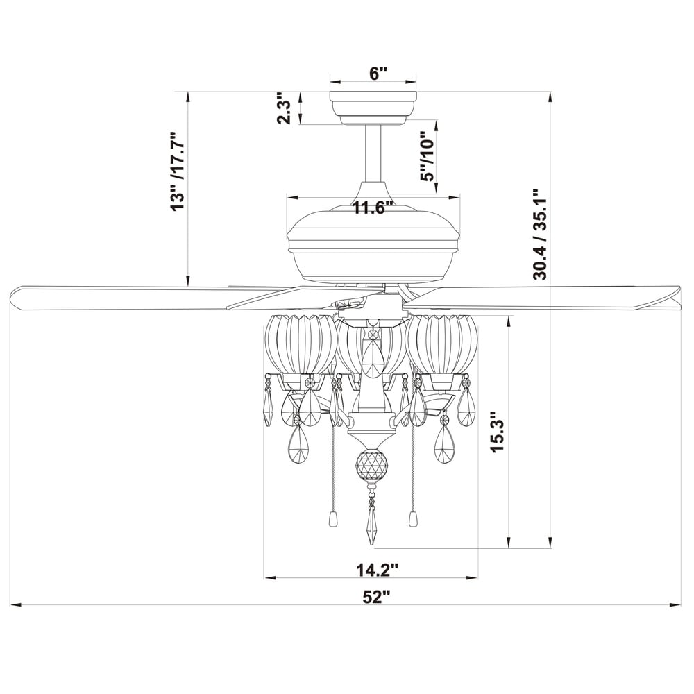 Ventilateur de plafond lumineux Garlow à 5 pales, noir mat, avec lustre à coupelles en cristal en forme de fleur (télécommande incluse) - 132 cm de diamètre
