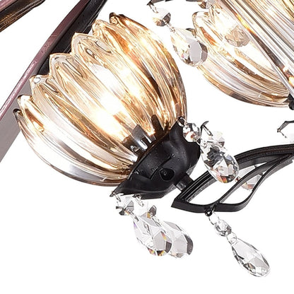 Ventilateur de plafond lumineux Garlow à 5 pales, noir mat, avec lustre à coupelles en cristal en forme de fleur (télécommande incluse) - 132 cm de diamètre