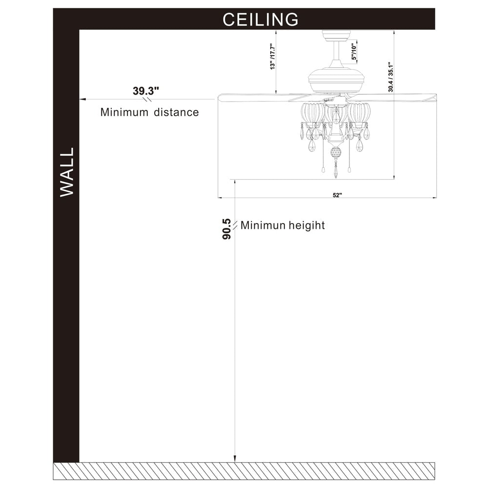 Ventilateur de plafond lumineux Garlow à 5 pales, noir mat, avec lustre à coupelles en cristal en forme de fleur (télécommande incluse) - 132 cm de diamètre