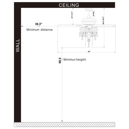 Ventilateur de plafond lumineux Garlow à 5 pales, noir mat, avec lustre à coupelles en cristal en forme de fleur (télécommande incluse) - 132 cm de diamètre
