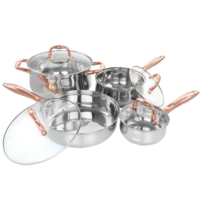 Ensemble de 8 pièces de batterie de cuisine en acier inoxydable Gibson Home Bransonville, finition chrome et bronze