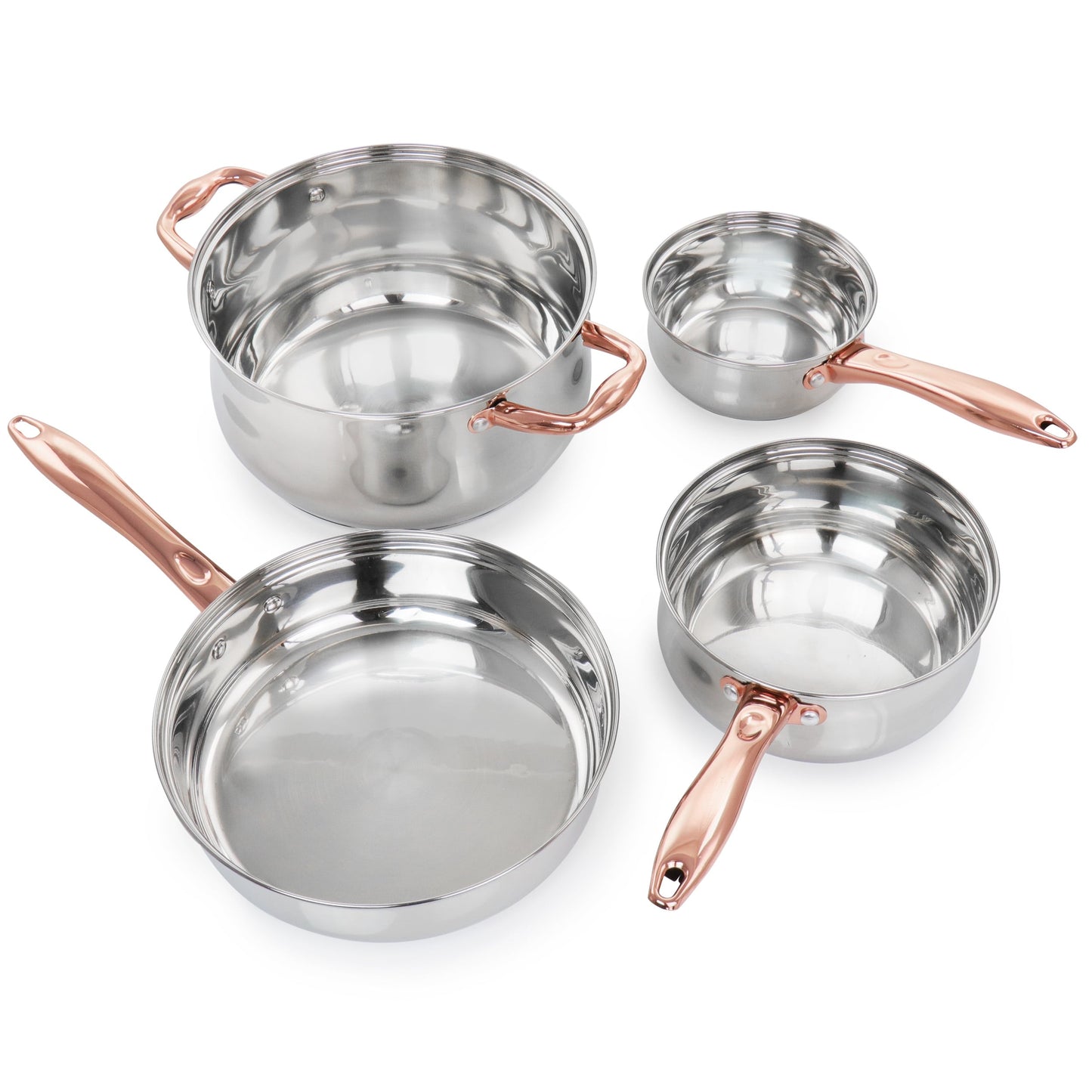 Ensemble de 8 pièces de batterie de cuisine en acier inoxydable Gibson Home Bransonville, finition chrome et bronze