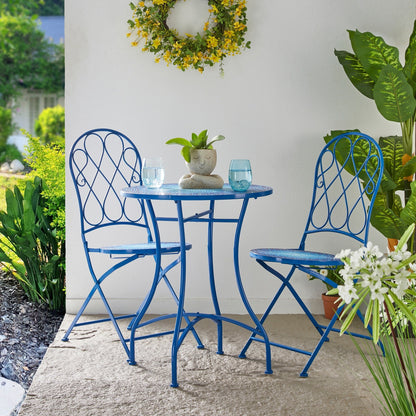 Ensemble de bistrot pliant d'extérieur en métal Glitzhome 3 pièces avec table et chaises