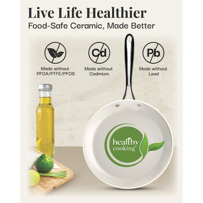 Ensemble de 12 pièces de casseroles et poêles Gotham Steel couleur crème, en céramique ultra antiadhésive avec poignées isolantes