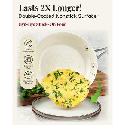 Ensemble de 12 pièces de casseroles et poêles Gotham Steel couleur crème, en céramique ultra antiadhésive avec poignées isolantes