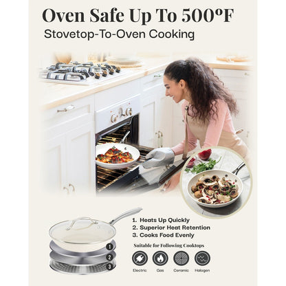 Ensemble de 12 pièces de casseroles et poêles Gotham Steel couleur crème, en céramique ultra antiadhésive avec poignées isolantes