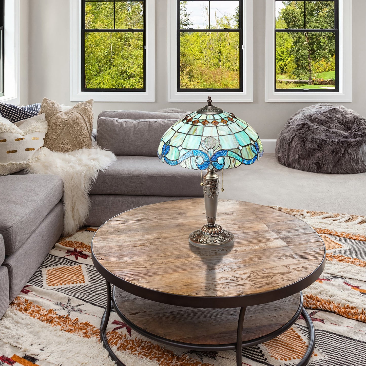 Lampe Tiffany en vitrail Gracewood Hollow Asdreni 51 cm (20 pouces) - 35,6 cm (14 po) L x 35,6 cm (14 po) l x 51,4 cm (20,25 po) H