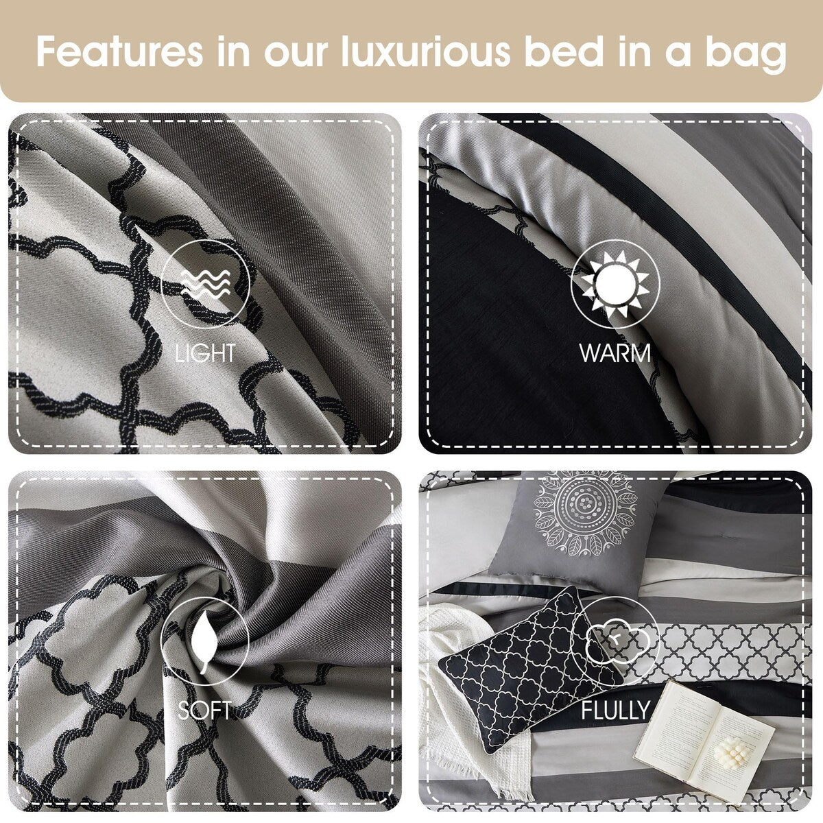 Ensemble de couette 8 pièces Nanshing Avalon Trellis à imprimé marocain