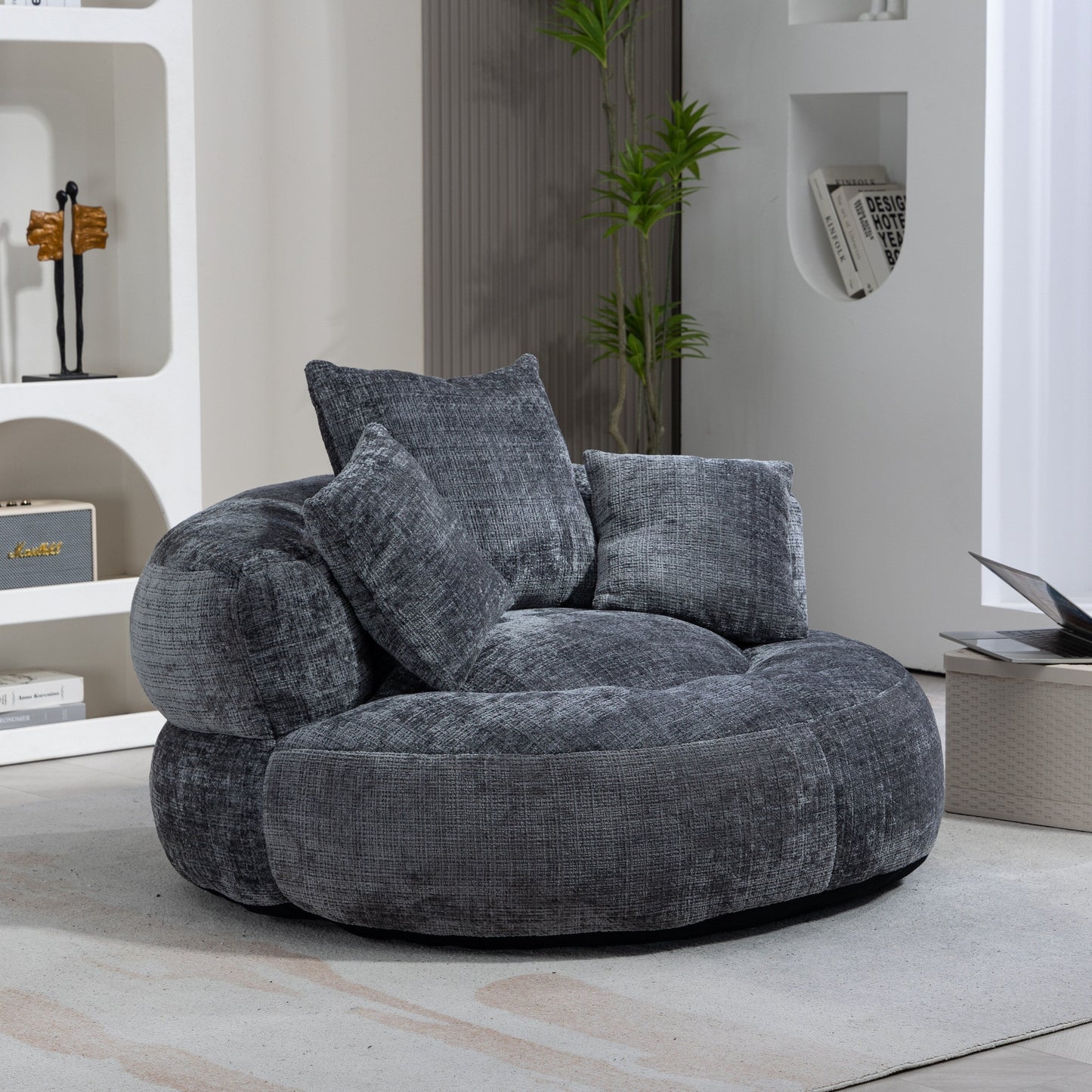 Canapé poire simple gris surdimensionné en chenille de 42,52 pouces avec trois oreillers pour chambre à coucher