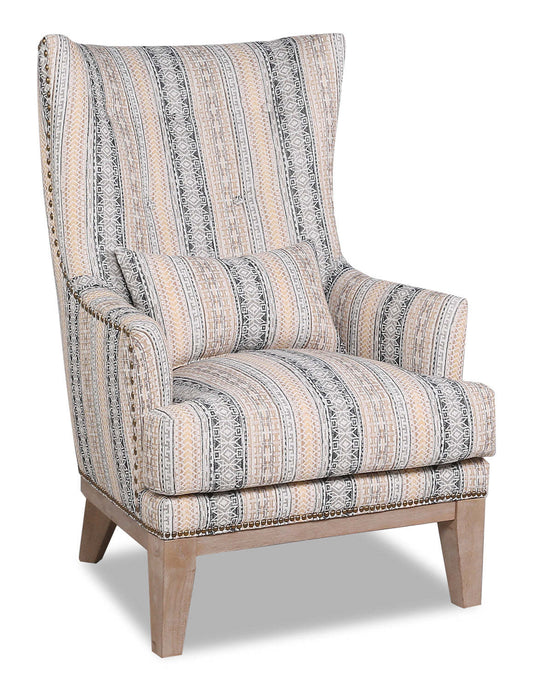 Fauteuil d'appoint Haden de 30 po en tissu avec base en bois et bordure de clous décoratifs - passages terreux multicolores