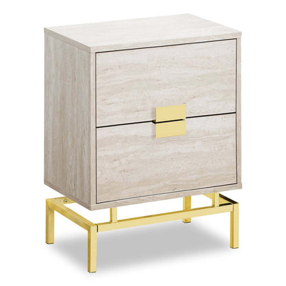 Hanna 18.25 2-Drawer Marble Accent Table - Beige &amp; Gold|Table d'appoint Hanna de 18,25 po fini marbre avec 2 tiroirs - beige et doré