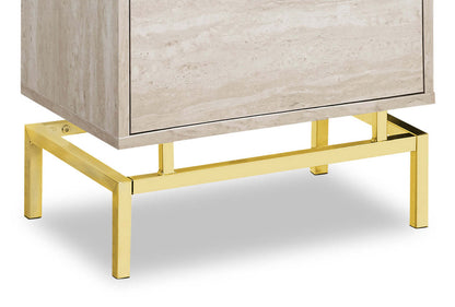 Hanna 18.25 2-Drawer Marble Accent Table - Beige &amp; Gold|Table d'appoint Hanna de 18,25 po fini marbre avec 2 tiroirs - beige et doré