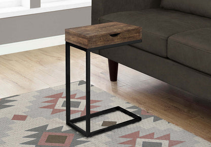 Harper 15.75 Modern Chairside Table with Storage - Brown with Black Metal Legs|Table de fauteuil moderne Harper de 15,75 po avec rangement - brune avec pattes en métal noir