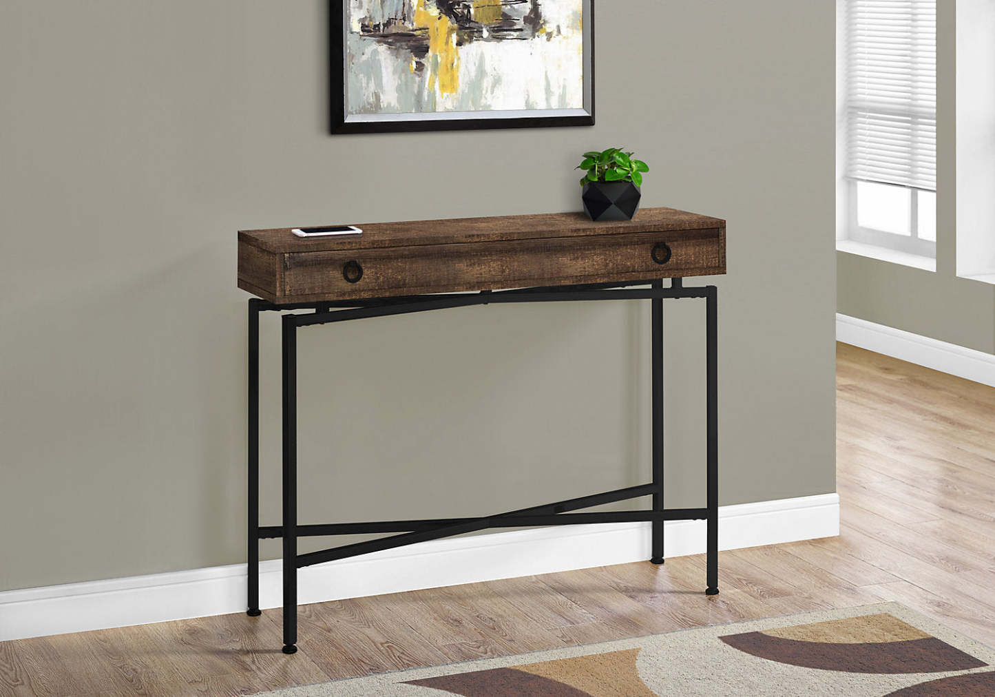 Harper 42,5 Sofa Table with Drawer - Brown Reclaimed Wood-Look|Table de salon Harper de 42,5 po avec tiroir - apparence bois recyclé brun