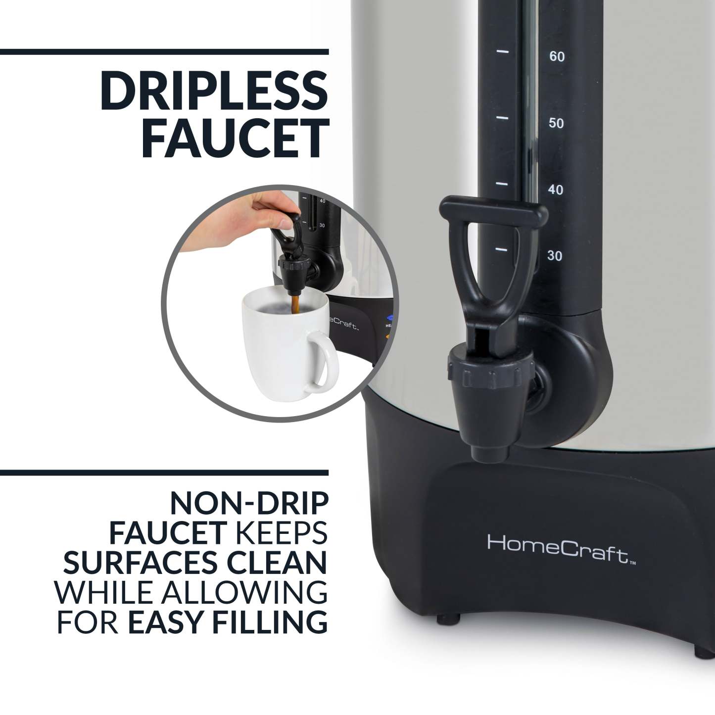 Cafetière Homecraft avec urne à café de 100 tasses et distributeur de boissons chaudes - HCCU100SS