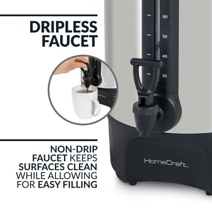Cafetière Homecraft avec urne à café de 100 tasses et distributeur de boissons chaudes - HCCU100SS