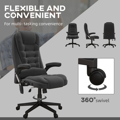 Fauteuil de bureau HOMCOM à 6 points de massage vibrant et chauffant, dossier haut en velours avec dossier inclinable