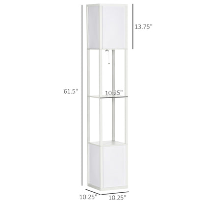 Lampadaire HOMCOM avec étagères, double éclairage, lampadaire moderne sur pied, avec abat-jour en tissu (ampoule non incluse)