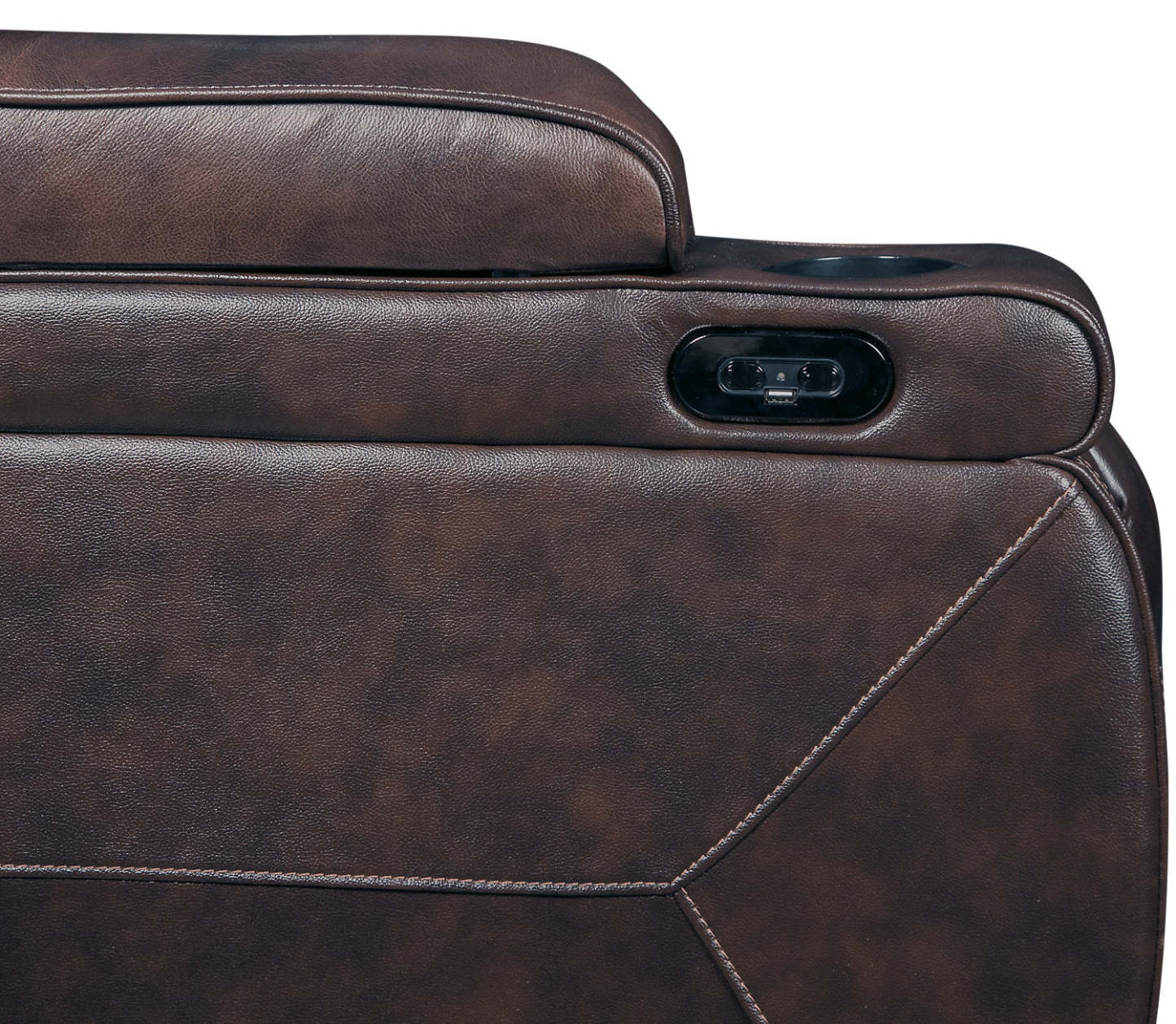 Canapé sectionnel à inclinaison électrique Hugo 5 pièces en cuir avec accoudoirs de rangement véritable et porte-gobelets - brun