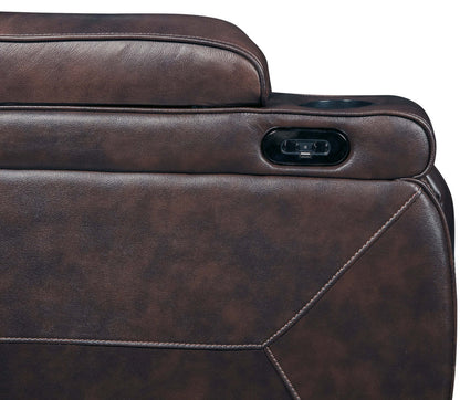 Canapé sectionnel à inclinaison électrique Hugo 5 pièces en cuir avec accoudoirs de rangement véritable et porte-gobelets - brun