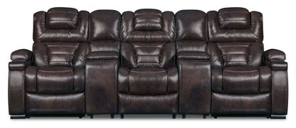 Canapé sectionnel à inclinaison électrique Hugo 5 pièces en cuir avec accoudoirs de rangement véritable et porte-gobelets - brun