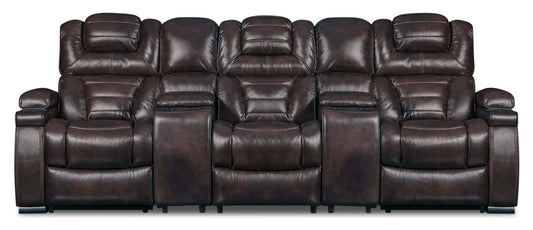 Canapé sectionnel à inclinaison électrique Hugo 5 pièces en cuir avec accoudoirs de rangement véritable et porte-gobelets - brun