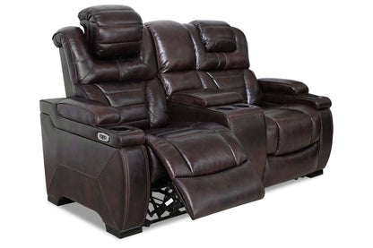 Hugo 73 Genuine Leather Power Reclining Loveseat with Power Headrests, Storage Console and USB Ports - Brown | Causeuse à inclinaison électrique Hugo de 73 po en cuir véritable avec appuie-têtes électriques, console de rangement et ports USB - brune