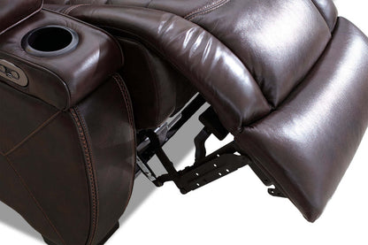 Hugo 73 Genuine Leather Power Reclining Loveseat with Power Headrests, Storage Console and USB Ports - Brown | Causeuse à inclinaison électrique Hugo de 73 po en cuir véritable avec appuie-têtes électriques, console de rangement et ports USB - brune
