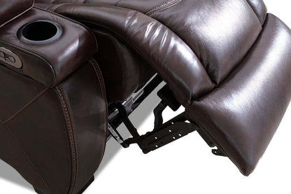 Hugo 84 Genuine Leather Power Reclining Sofa with Power Headrests, Dual Cupholders and USB Ports - Brown | Sofa à inclinaison électrique Hugo de 84 po en cuir véritable avec appuie-têtes électriques, 2 porte-gobelets et ports USB - brun