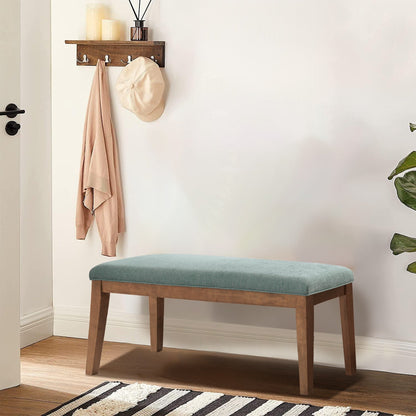 Banc d'entrée rembourré en tissu, banc de chambre pour bout de lit beige, bois massif 44 pouces