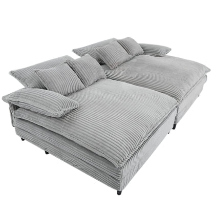 Canapé-lit Harmonia 109 W surdimensionné en velours côtelé, siège profond, double chaise longue avec 4 oreillers