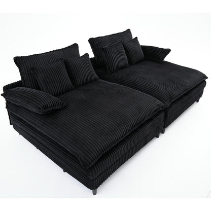 Canapé-lit Harmonia 109 W surdimensionné en velours côtelé, siège profond, double chaise longue avec 4 oreillers